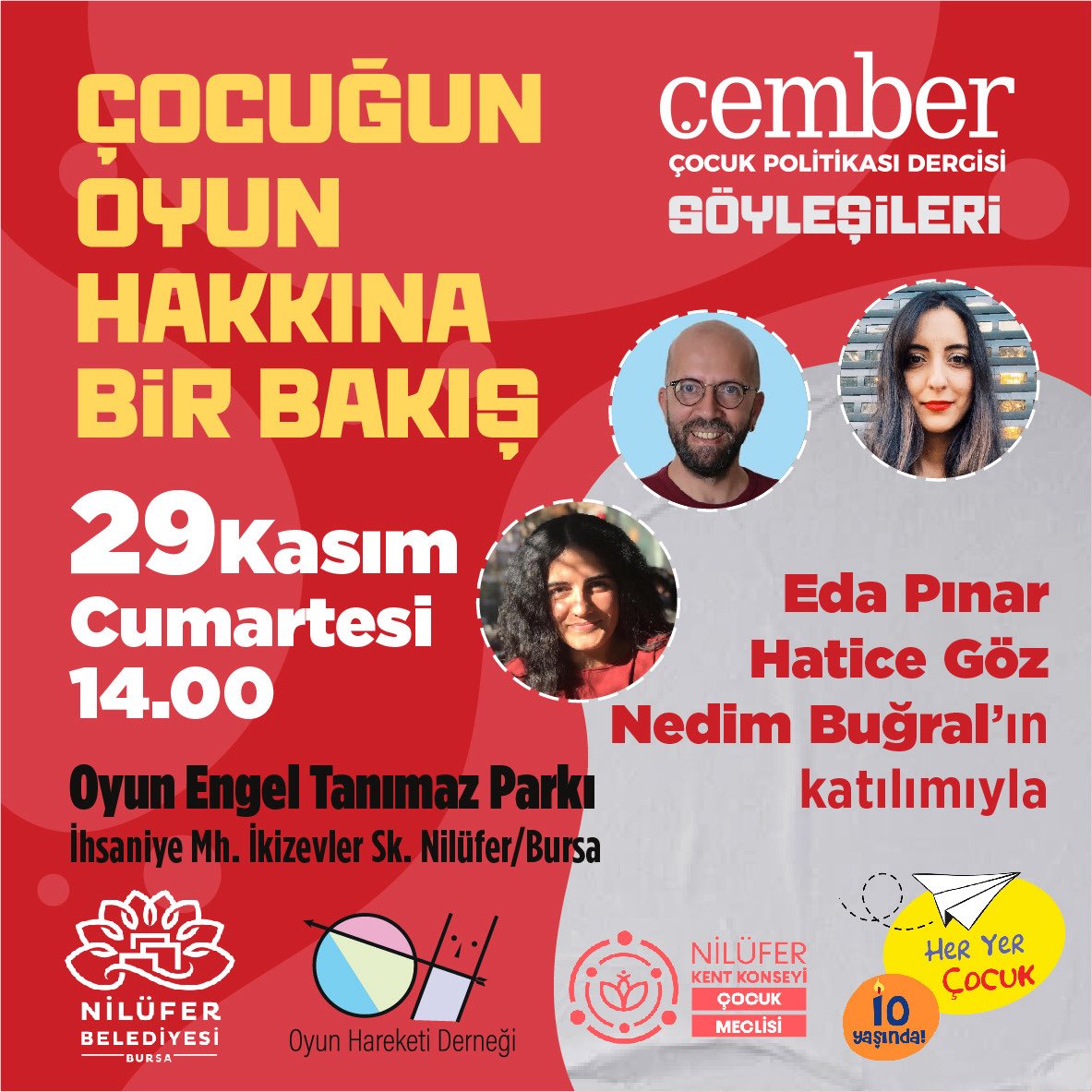 CemberDergi's tweet photo. 📍Bursa

Biz bu defa Bursa’da çember kuruyoruz! 

Oyun Hareketi Derneği’nden Nedim Buğral, Psikoterapist Eda Pınar ve Her Yer Çocuk Derneği’nden Hatice Göz’ün katılımıyla “Çocuğun Oyun Hakkına Bir Bakış” başlıklı söyleşide olacağız. 

Bu çember hepimizi alır 🎈
#çemberdergi https://t.co/jF1uMQgmjH
