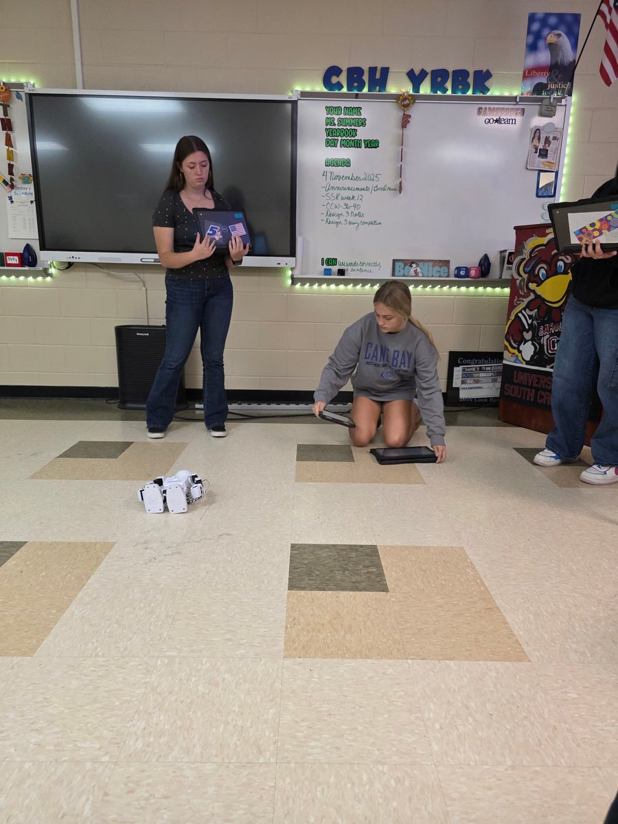 aipowereducator's tweet photo. What happens when storytelling meets robotics? In Ms. Summers's English class, students transformed Frankenstein into their own creative stories and brought them to life by coding their @EZ_Robot JD to act out key scenes. #Frankenstein#Robotics#Storytelling #EdTech #BCSDInnovates https://t.co/00RtGFEbVw