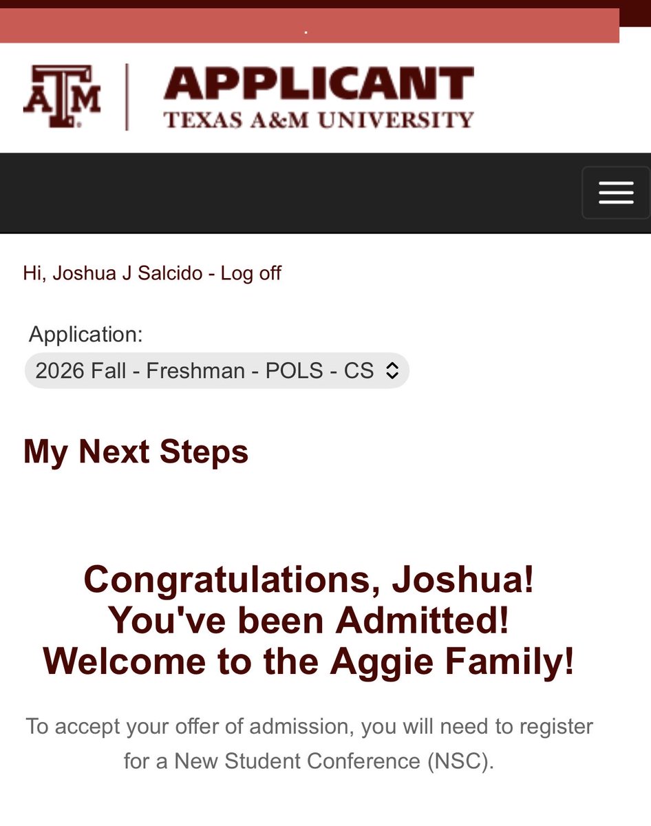 The classroom hard work is paying off.
Proud to announce <a href="/JoshuaSalcido17/">Joshua Jovan Salcido</a> has been admitted to Texas A&amp;M University! Can’t wait to see what’s next for you, son.
#GigEm #AggieBound #ProudDad