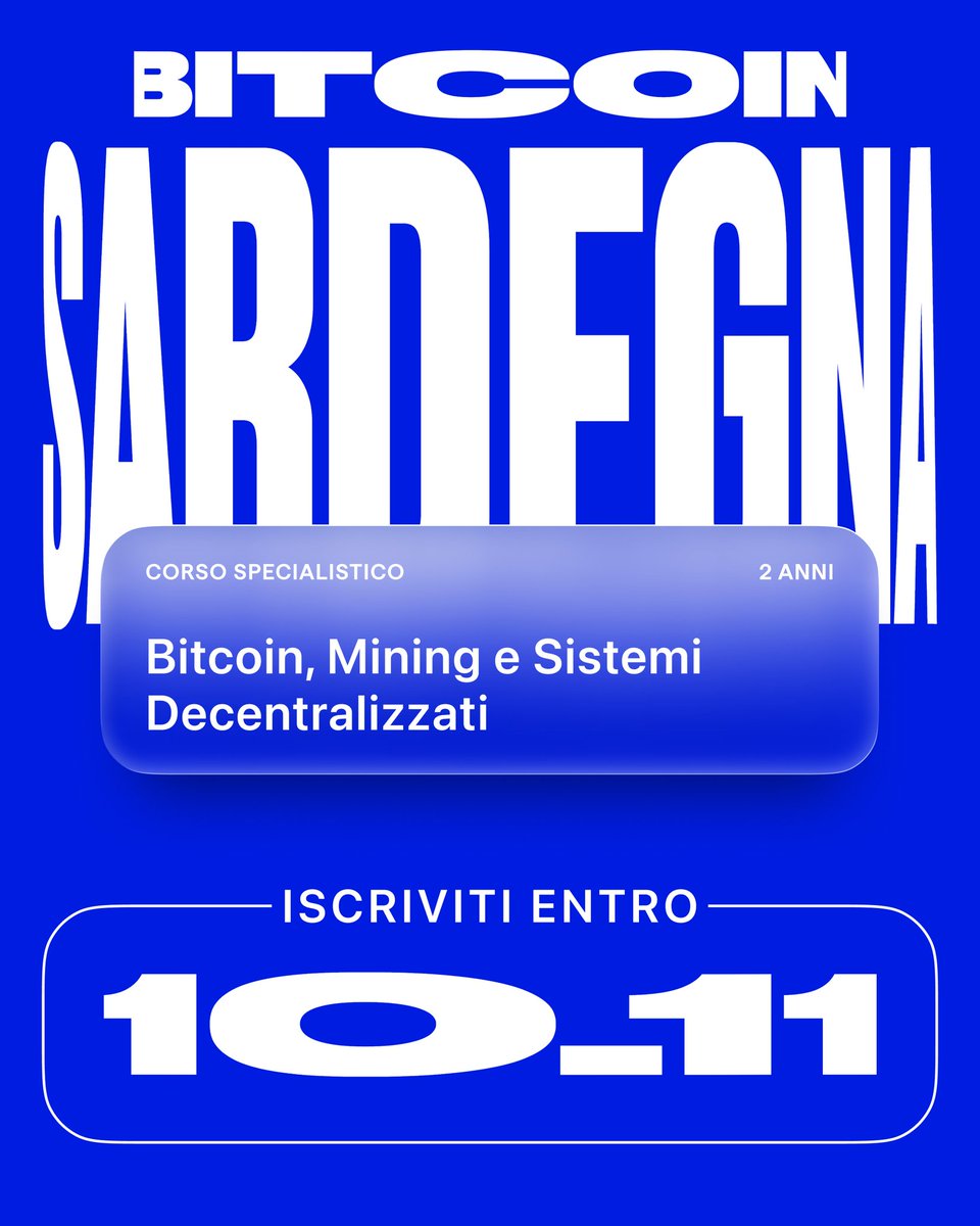 🐑 Bitcoin arriva in Sardegna!

L’associazione <a href="/BitcoinSardegna/">Bitcoin Sardegna</a> lancia un corso di 2000 ore interamente finanziato dalla Regione.

Accedi ad un corso biennale, pratico e innovativo presso la fondazione Novitas 4.0 di Sassari. Sfrutta questa occasione per entrare in contatto con