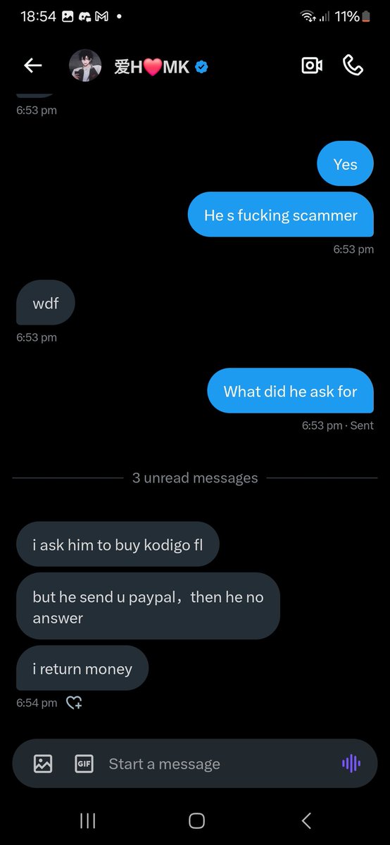 distrughy's tweet image. This cringe fucking scammer told some other guy that my paypal is his paypal pretending to sell kodigo s link,and when he sent money he stopped replying to him and pretended that he sent me his money for me,such a cringe person @pa_cr05