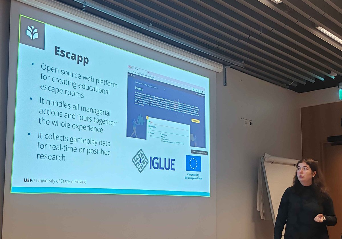 🎉 Sonsoles López-Pernas presented Escapp at ICSLE in Joensuu, Finland 🇫🇮.

🗝️ Escapp is an open-source platform helping teachers create educational escape rooms to boost engagement and collaboration, developed within the Erasmus+ IGLUE project.

🔗 iglue.dit.upm.es