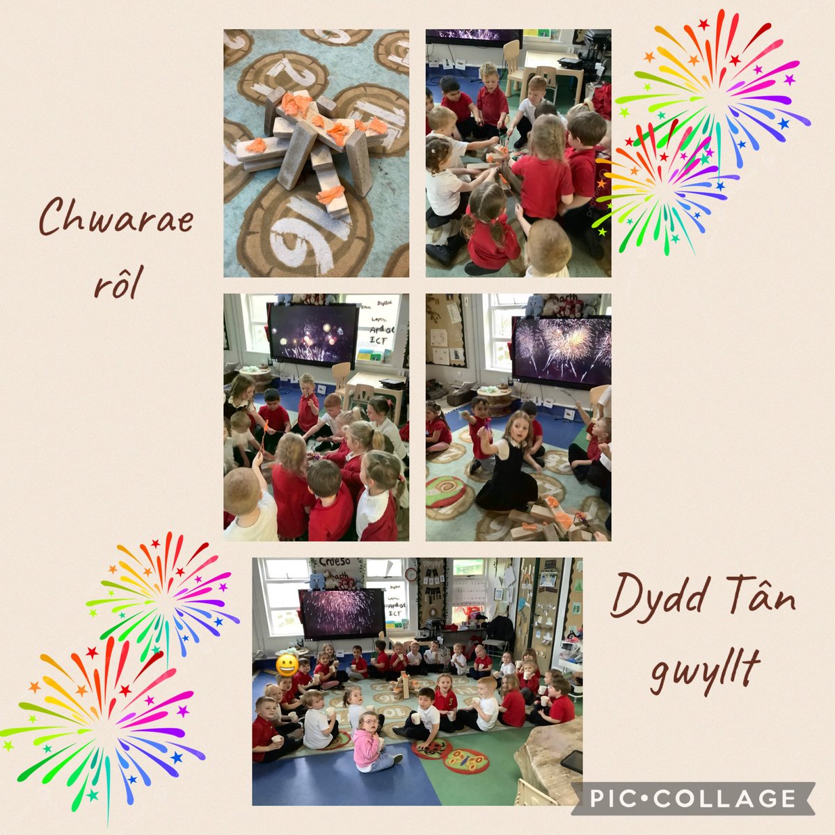 Dosbarth Un wanted to create a firework display in the classroom. We watched fireworks, drank warm chocolate drinks and played with our natural stick sparklers. 🎇🔥🎇<a href="/garntegprimary/">Garnteg Primary</a> <a href="/MrsCLewis1995/">MrsCLewis95</a> <a href="/misssgilbey95/">@mrssgilbeylarge</a>