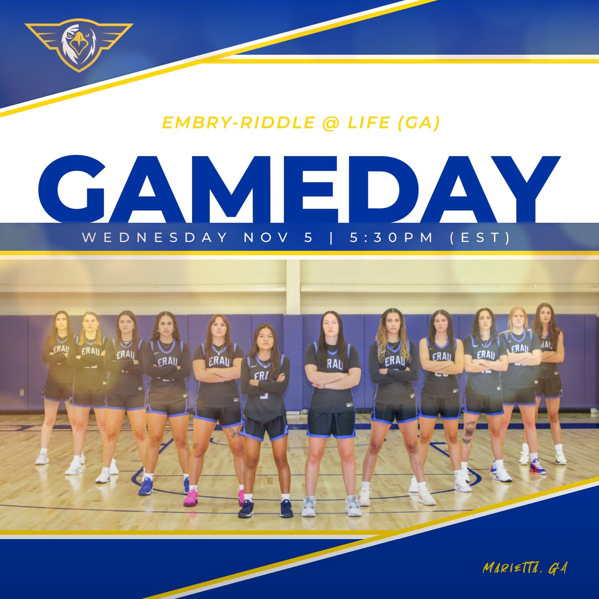 erau_wbb's tweet photo. It’s GAMEDAY in Marietta, GA! The Lady Eagles tip off at 5:30PM (EST) against Life University. https://t.co/3AnnAFZ9bk