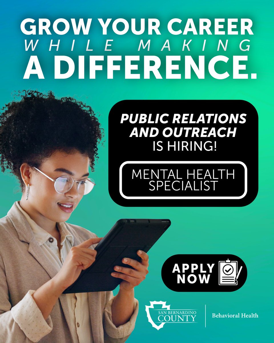 sbcdbh's tweet image. We’re hiring! 📣 DBH Public Relations &amp;amp; Outreach is looking for a Mental Health Specialist! Apply today: link.sbcounty.gov/Pd2ejWk