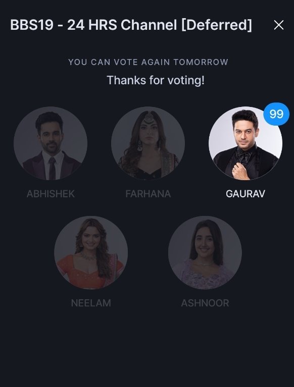 Gaurav fam , don't forget to vote for Gaurav sir on Jiohotstar app , Let’s show the power of #KhannaKaKhaandaan once again Vote, Support, and Keep loving Gaurav❤

#GauravKhanna #BiggBoss19 
#GauravKhanna𓃵