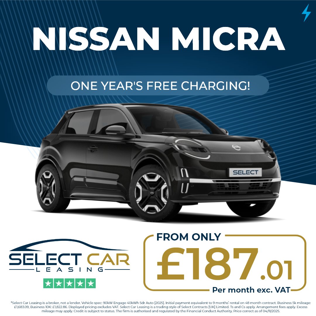 SelectCLBurySE's tweet image. Overhauled for the modern age, the Nissan Micra combines all-electric power with stylish design from £187.01 a month*
Click the link to find out more → eu1.hubs.ly/H0pnWy20
*Price correct as of posting