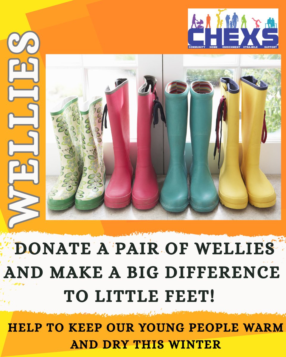 🌧️ Welly Appeal!💛

Our young adventurers need children’s wellies (sizes 10–3) for CHEXS outdoor projects!

If your child has outgrown a pair, email JackF@chexs.co.uk
and we’ll arrange school collection.

Let’s keep kids warm, dry &amp; ready for fun! ✨

#CHEXS #WellieAppeal