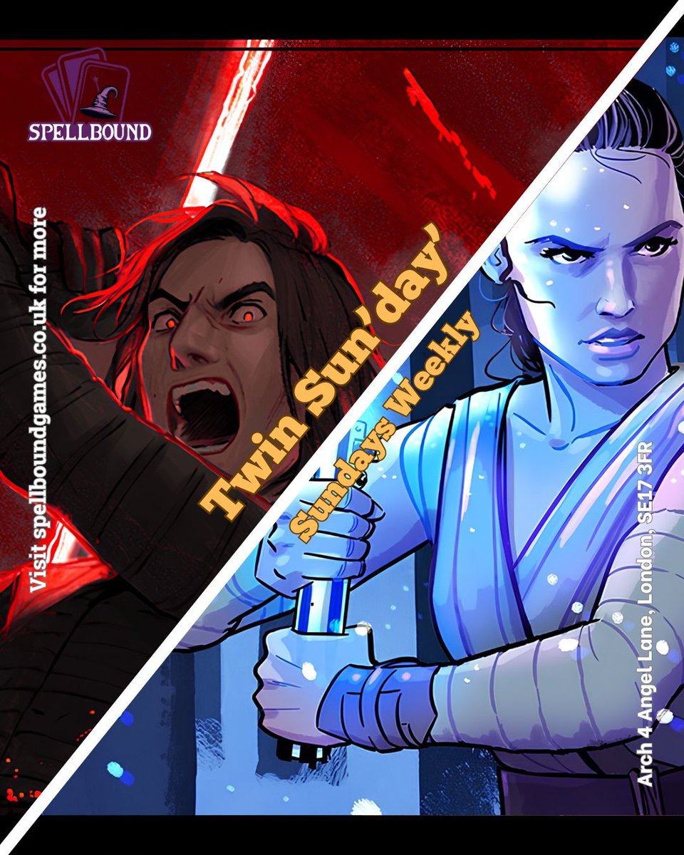 Spellbound is proud to announce @unlimitedffg Twin Sundays!

Bring your Twin Suns decks to Spellbound and play in our completely free event! With CP03 packs.

#starwarsunlimited #swu