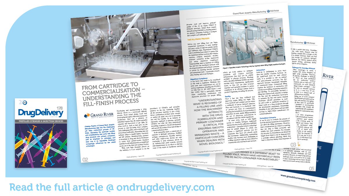 Explore the intricacies of the fill-finish process and the unique considerations involved in aseptically filling cartridges, while underscoring the importance CDMOs play in the injectable biologics landscape. 
hubs.la/Q03R6Zn90

<a href="/ONdrugDelivery/">ONdrugDelivery</a>
