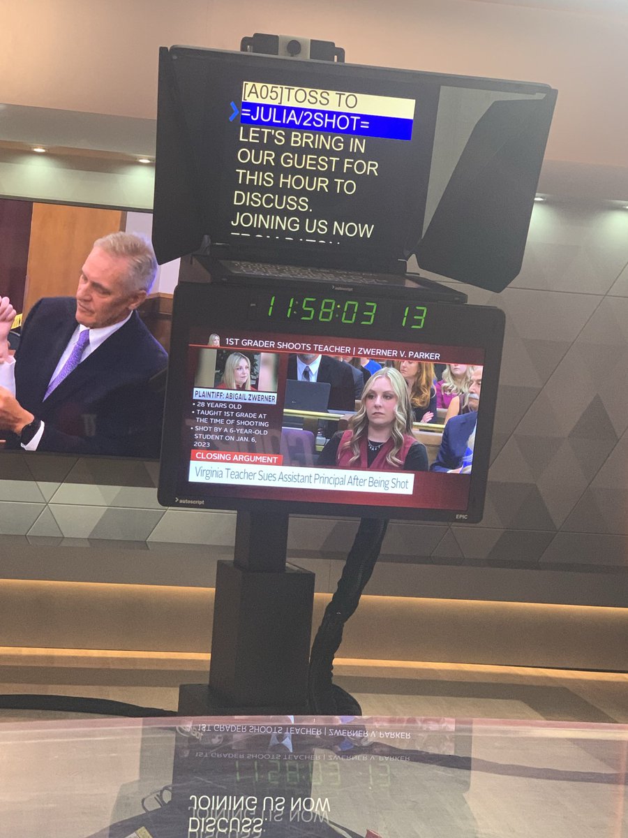JuliaCourtTV's tweet photo. Closing arguments beginning now in #Zwerner v Parker, the civil trial of a teacher suing an assistant principal after being shot by a six-year-old student.
Watch here 👉🏼https://t.co/M6NOaJY1w0 @CourtTV https://t.co/xdoATfGTbo