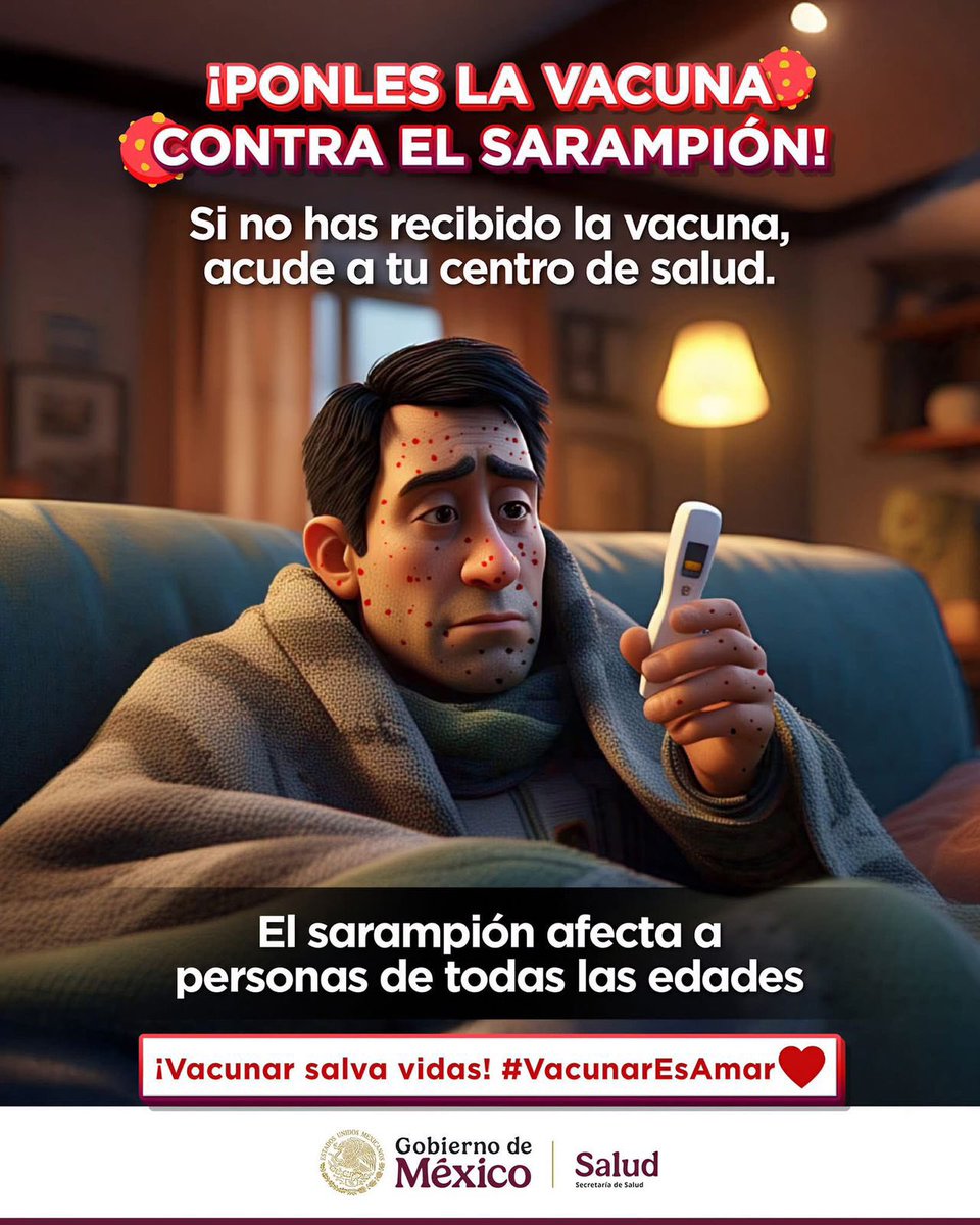 SNSPJalisco's tweet photo. 💉 El sarampión puede afectar a cualquier edad, pero vacunarte lo previene.
Gracias al impulso del Dr. @ramirolopez, titular de @SaludSPPS , el SNSP refuerza la vacunación en todo el país.
✨ ¡Acude a tu centro de salud, vacunar salva vidas! ❤️

#SNSP #SNSPJalisco #SaludPública https://t.co/mohxRvLNTG