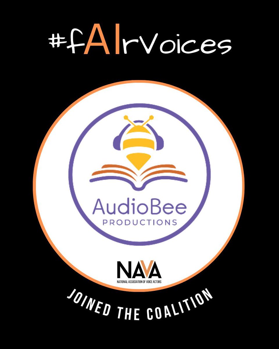 We are happy to welcome @audiobeeproductions to the #fAIrvoices coalition! AudioBee Productions produce quality audiobooks for indie and self-published authors and small presses. They have taken the pledge to put Human Voice Actors first and proudly promote 'Human Voices Only'.