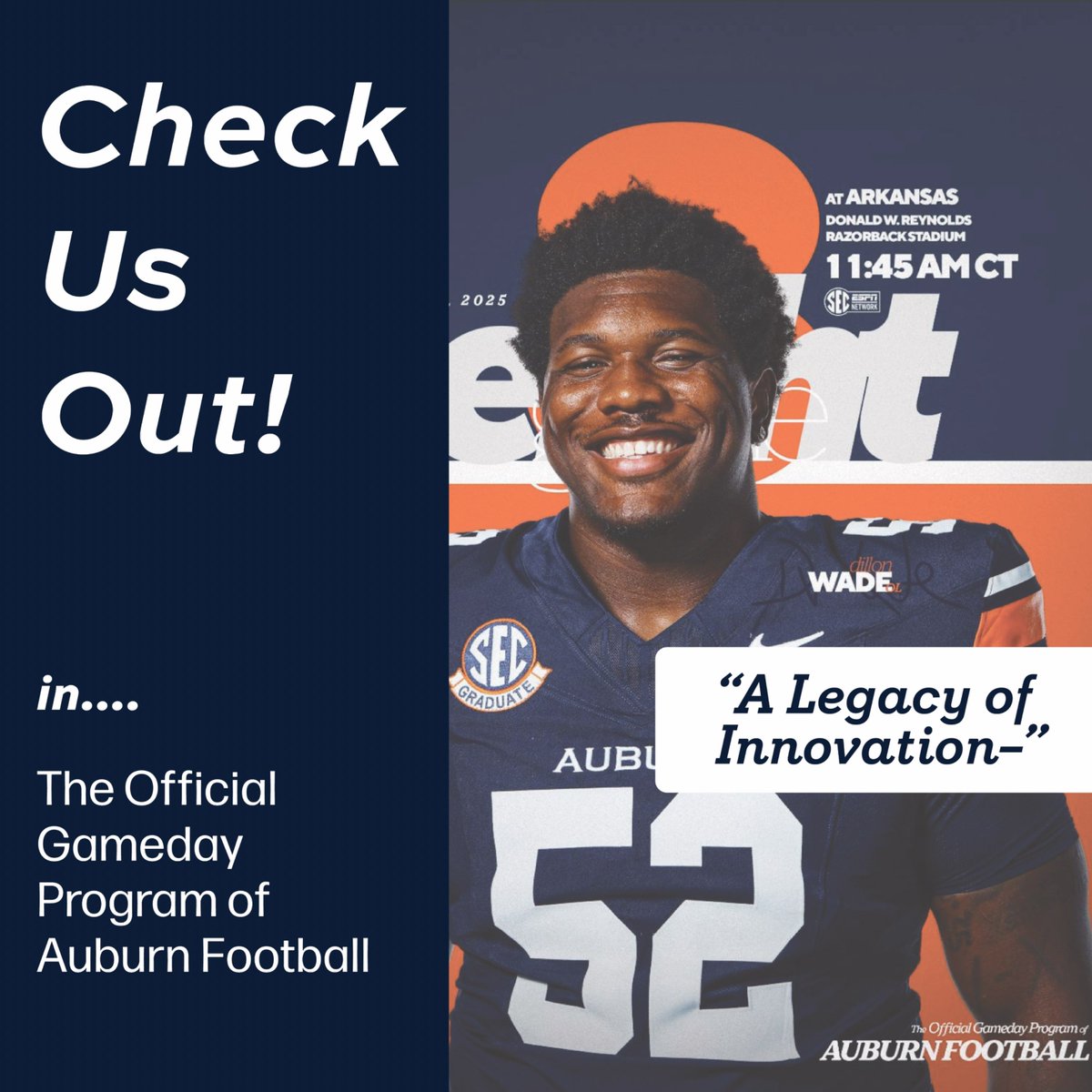 Head to page 50 of the Auburn Gameday Program (linked below) to check out an exclusive article following the lab's innovation!

files.provationsgroupcdn.com/publications/A…