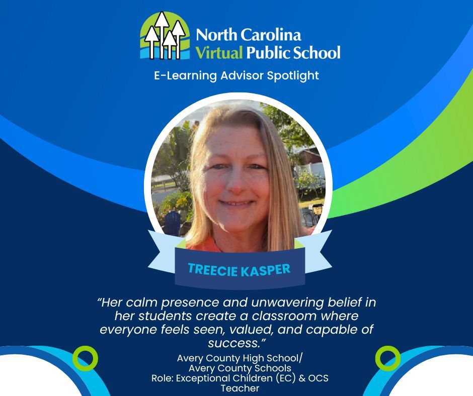 ncvps's tweet image. 🌟 Meet Treecie Kasper from Avery County High School! With more than 25 years in education, she’s built a classroom rooted in compassion, inclusion, and confidence. 💙 #NCVPS #ELASpotlight