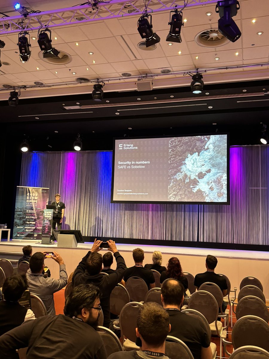 ErlangSolutions's tweet image. To close out day one of Code BEAM Europe, Zsombor Gasparin is showcasing SAFE in comparison to Sobelow with his talk ‘Security in Numbers’ 🙌⚡️ @CodeBEAMio
