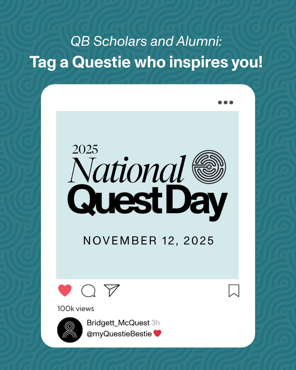 QuestBridge's tweet image. QB Scholars &amp;amp; Alumni:  To celebrate National Quest Day, tag a Questie who inspires you. 💫  Highlight the friends and mentors who motivated you to dream big!