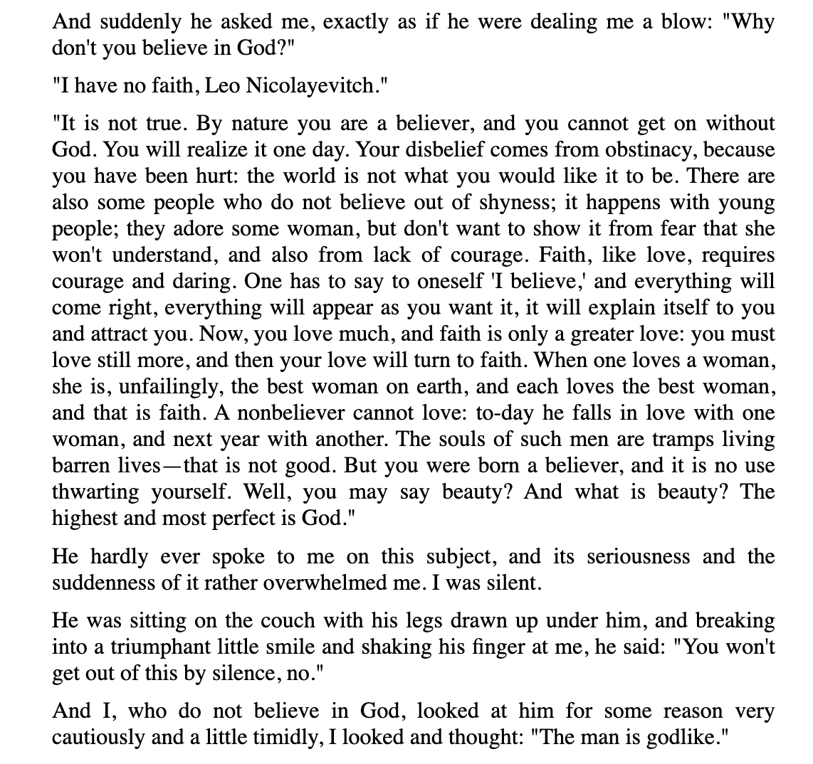 SamBuntz's tweet image. Tolstoy confronted Maxim Gorky about Gorky's atheism. I found the entire exchange deeply moving: