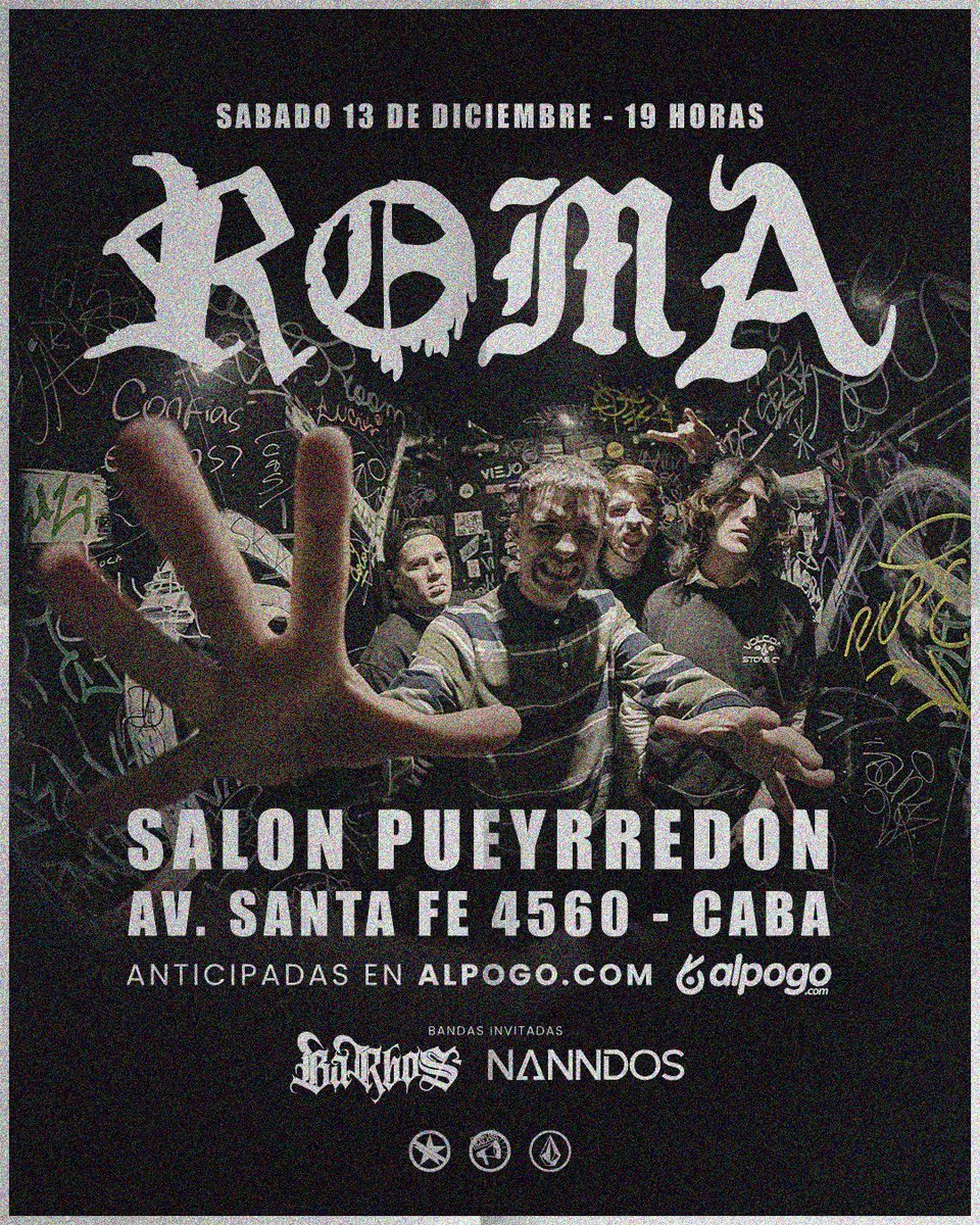 OFICIALROMA's tweet image. 📣 TENEMOS *MISA ROMANA* CONFIRMADA❗☑️

Como no podía ser de otra manera, el SÁBADO 13 DE DICIEMBRE estamos cerrando el año en el @salonpueyrredon 📍a partir de las 19hs junto a los amigos de @barbos_numetal y @nanndosmusica 🤜🏻🤛🏻

🎫 anticipadas alpogo.com/evento/roma-en…