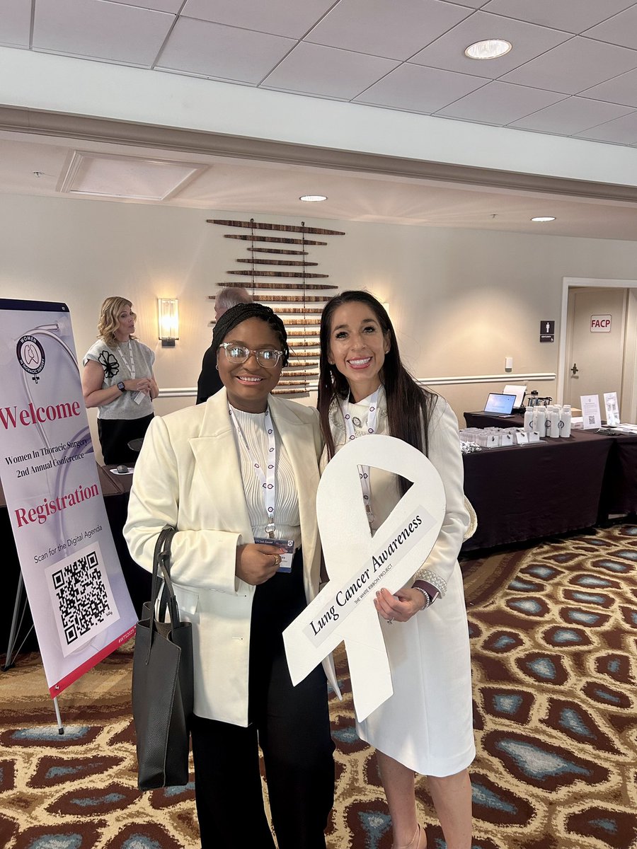 ShaniqueMD's tweet photo. Back with my mentor at WTS! In white for lung cancer awareness! @maraantonoff 
#WomenInThoracic #WTS2025 #wtswearswhiteforLC https://t.co/nHNbKn4kkl