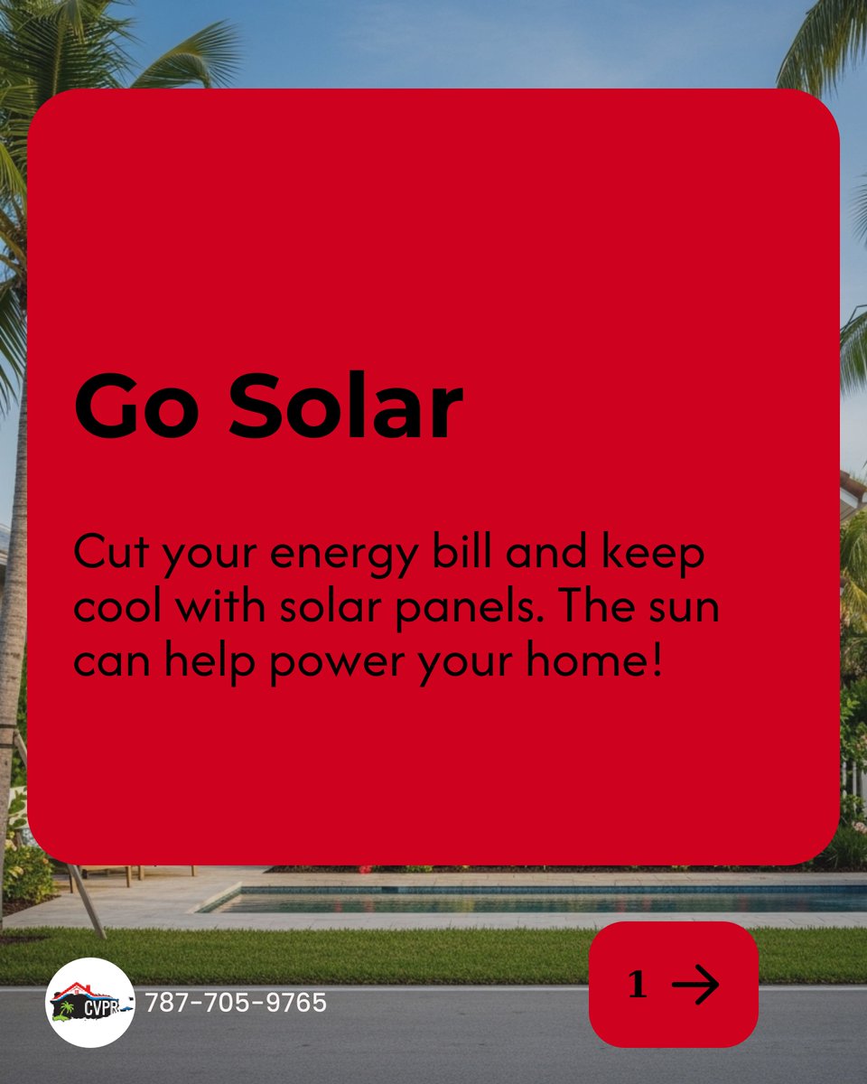compraventaPR's tweet image. Beat the tropical heat without crushing your budget! 💡☀️ Install solar panels for energy savings, use light colors to reflect heat, and opt for ceiling fans to keep cool air circulating. How do you keep your home cozy in the sun? Share your tips! #TropicalLiving