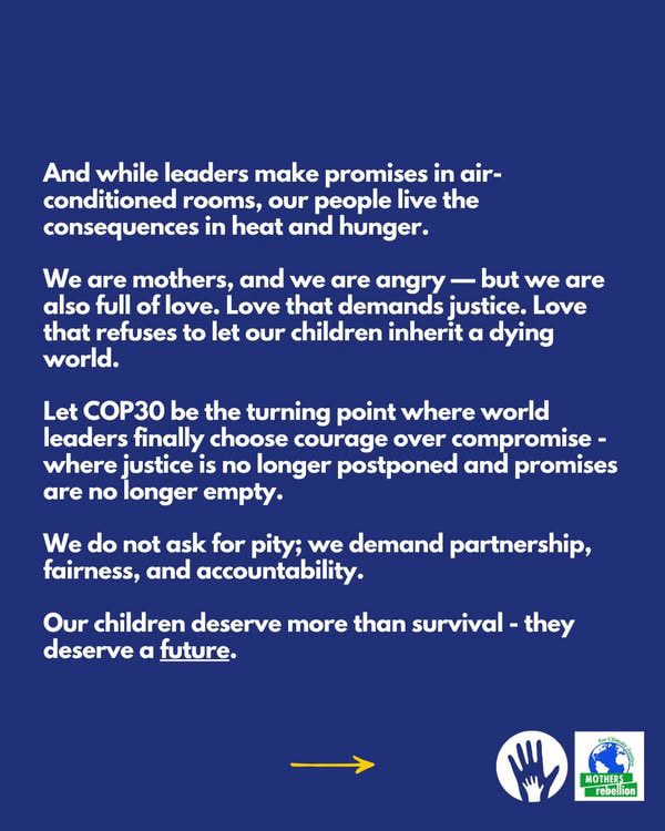 XrMothers's tweet photo. As COP 30 approaches, we urge leaders to centre climate justice, and leave no child behind. 

#COP30 #cop30embelém🌳 
#justiceforafricanmothers
#ClimateActionNow https://t.co/crEia3R1A3