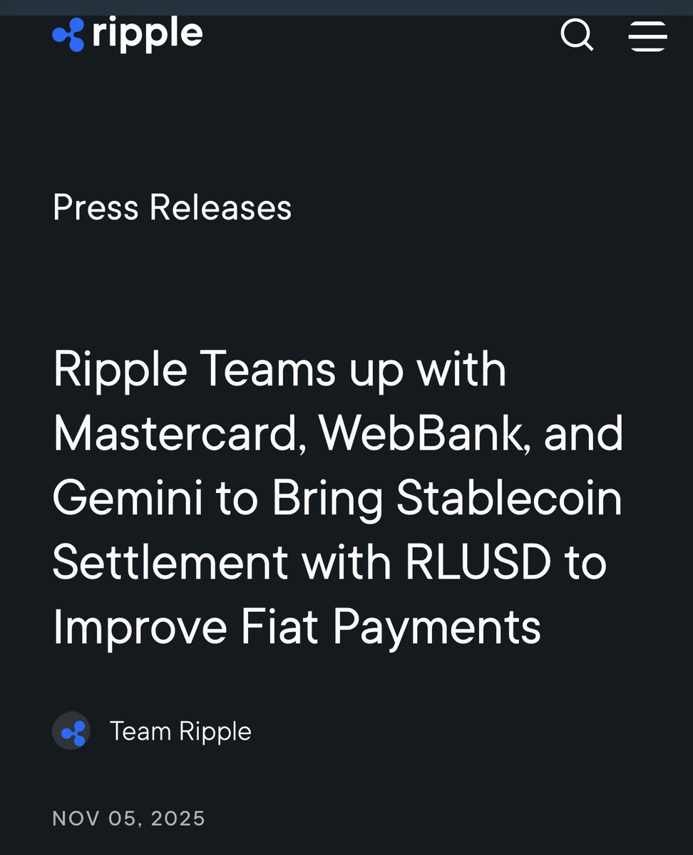 Ripple announces partnership with Mastercard, WeBank and Gemini for RLUSD settlement!

🔥🔥🚀