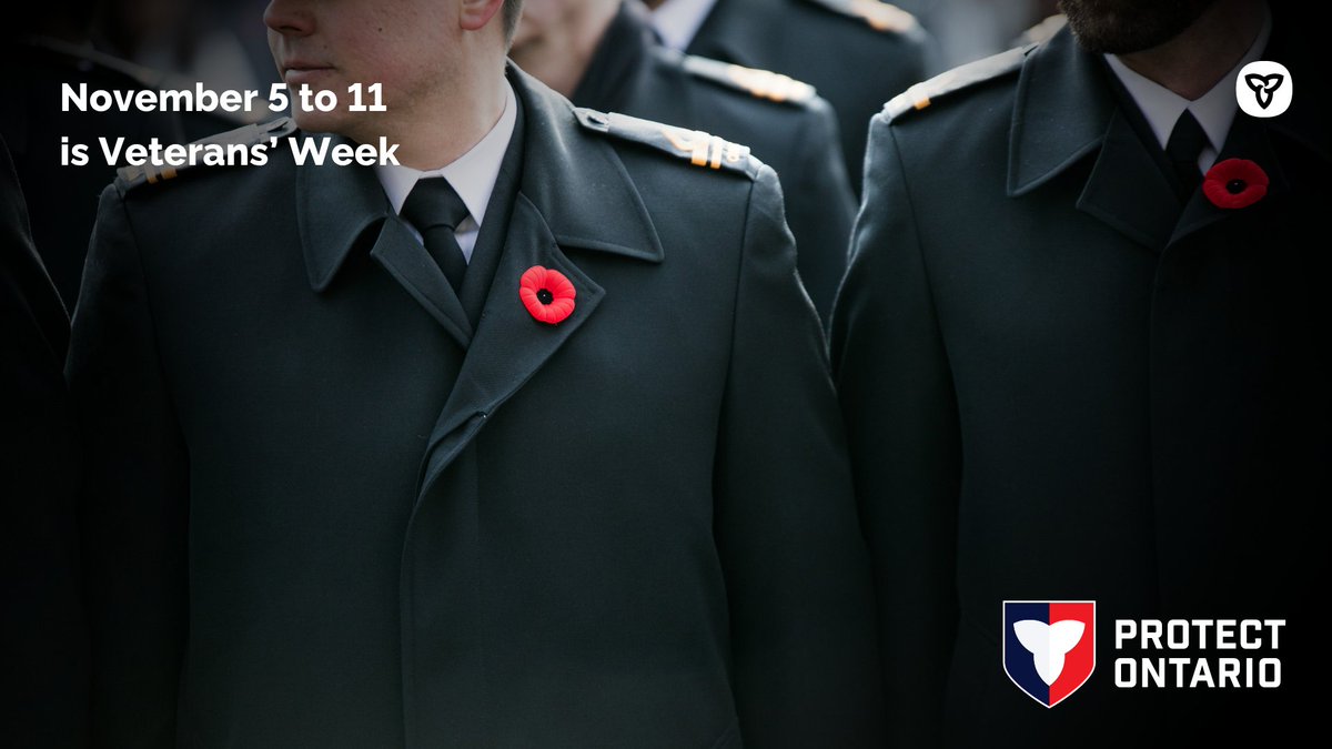 November 5-11 is Veterans’ Week. Our government recognizes the extraordinary courage and profound sacrifices made by Veterans, that’s why we’re expanding provincial recognition, promoting access to the Soldiers’ Aid Commission financial assistance program, building opportunities