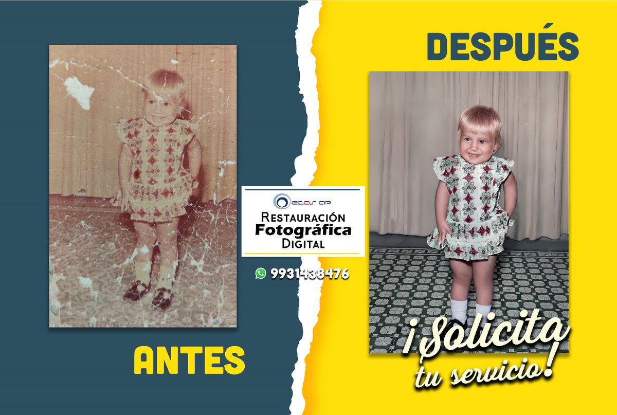 ECOSAP's tweet image. Restauramos digitalmente tus preciadas fotos dañadas por el paso del tiempo.  Solicita y agenda  tu servicio al WhatsApp 9931438476.
ECOS AP
