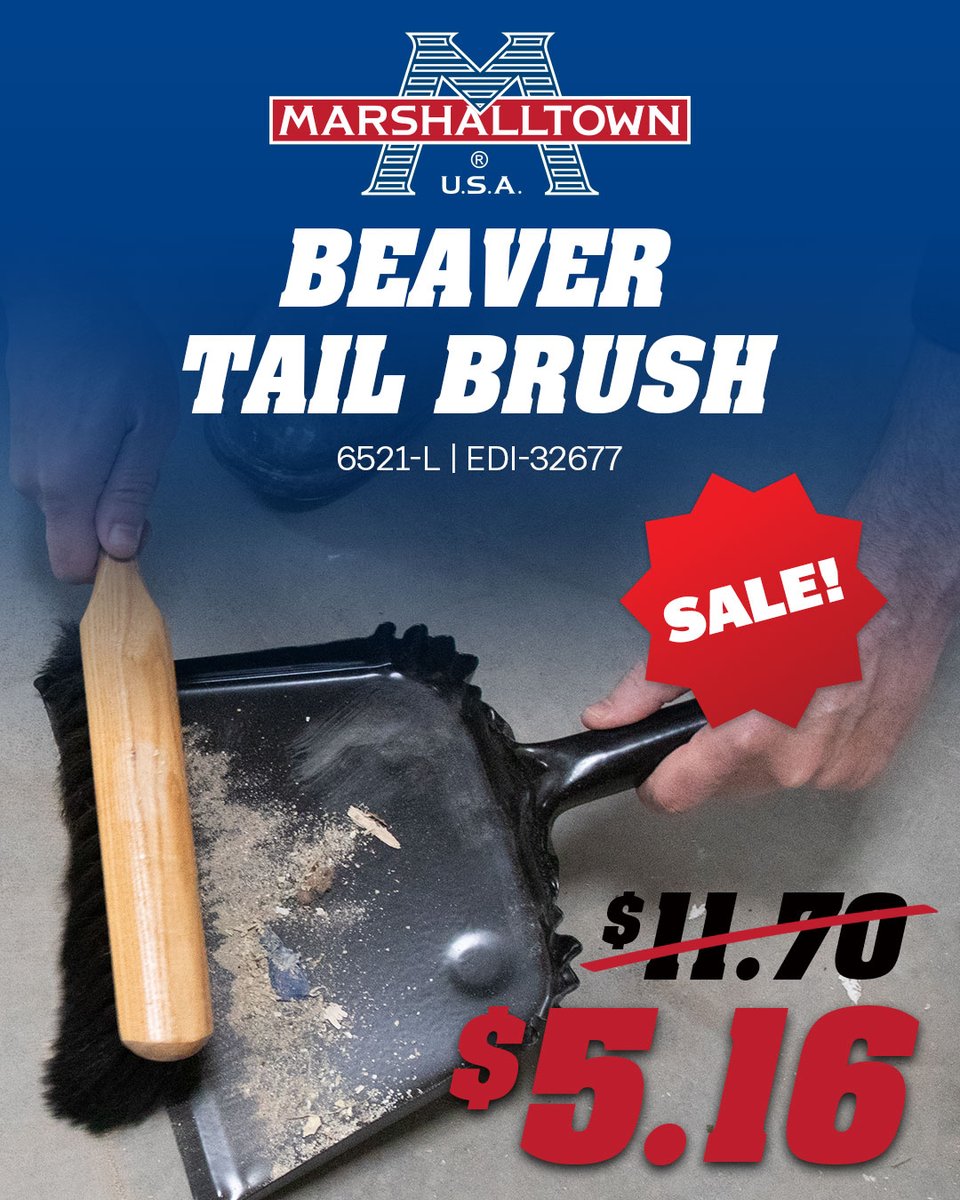 Easily sweep away messes with MARSHALLTOWN Beaver Tail Brushes.  Also perfect for sweeping away loose mortar.  bit.ly/4o9yRK2
#masonry #sale #construction #drywall