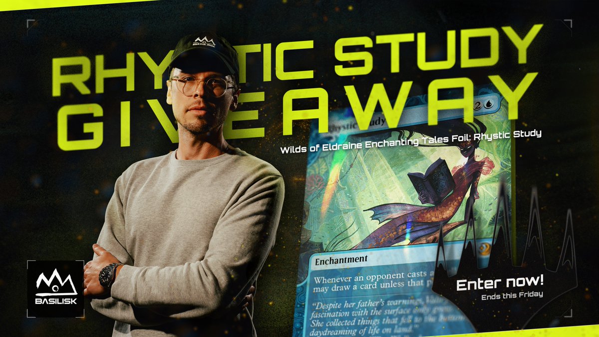 RhysticStudies's tweet image. Difficult games require serious study. To help guide your research, BASILISK and I are giving away a foil copy of Rhystic Study!

To enter:

• Follow @BASILISK_gg 
• RT
• Reply tagging 2 friends!

Bonus entries available on another platform