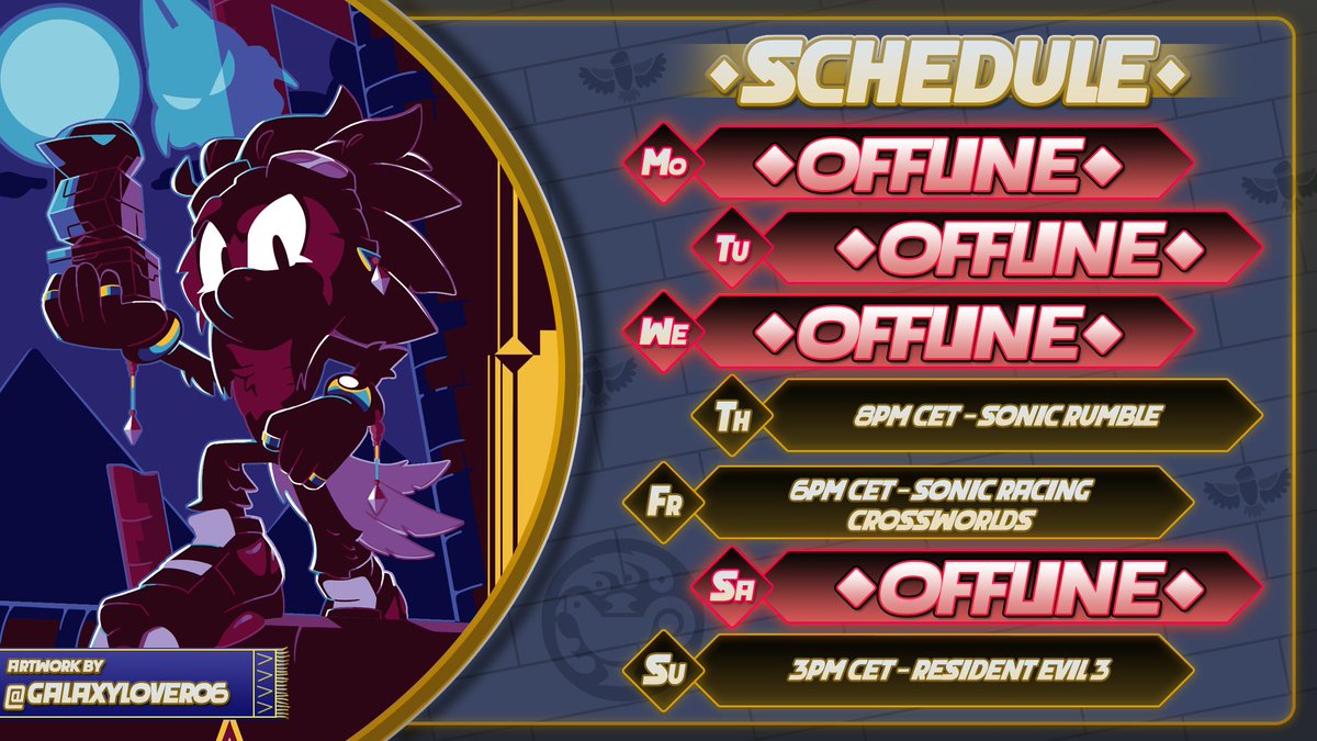 I AM BACK B*TCHES (Reupload)
Here is the schedule for this week! Tomorrow I will stream some Rumble and then we go straight into the Ichiban Festival in CrossWorlds on Friday!