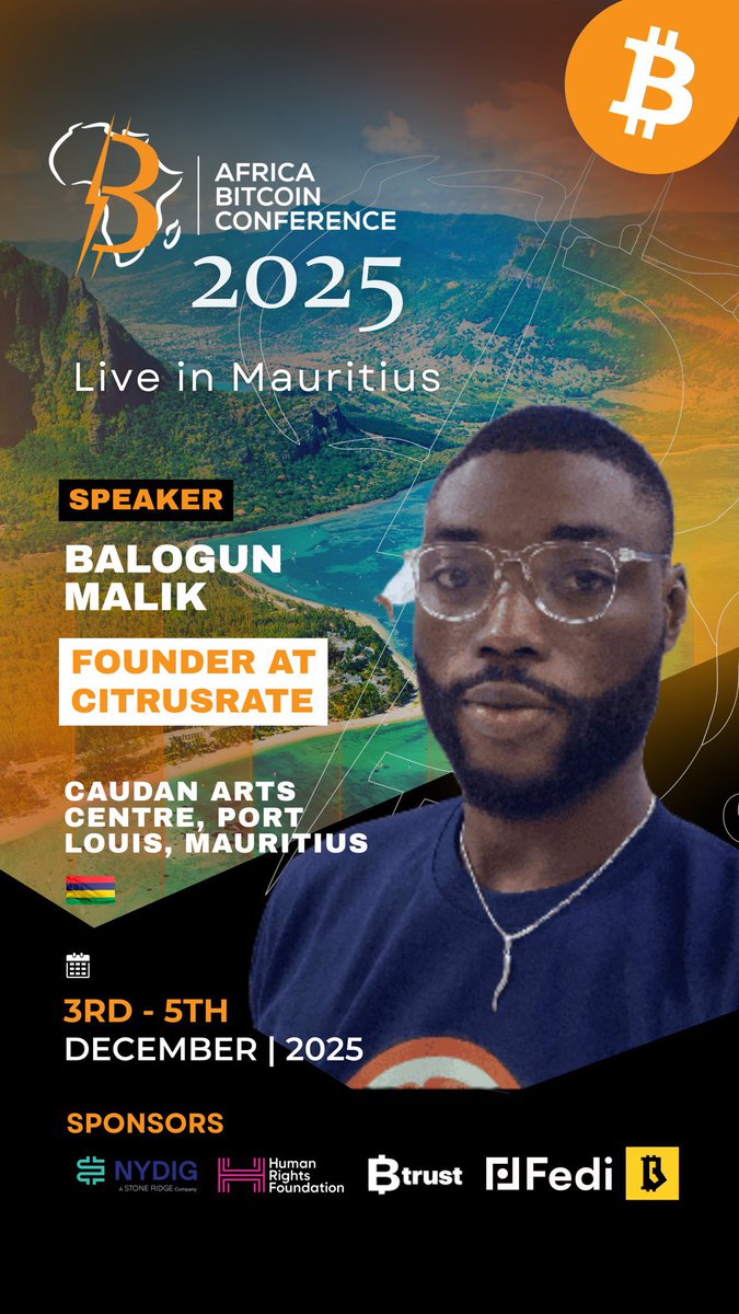 A builder, an educator, and a voice shaping the future of Bitcoin in Africa. Our Founder <a href="/malkrite/">Make Money On Couch⚡🦀</a> will be sharing his perspective at the Africa Bitcoin Conference in Port Louis, Mauritius.

Don’t miss any of his speech at the ABC. Get your tickets now and enjoy 20% off