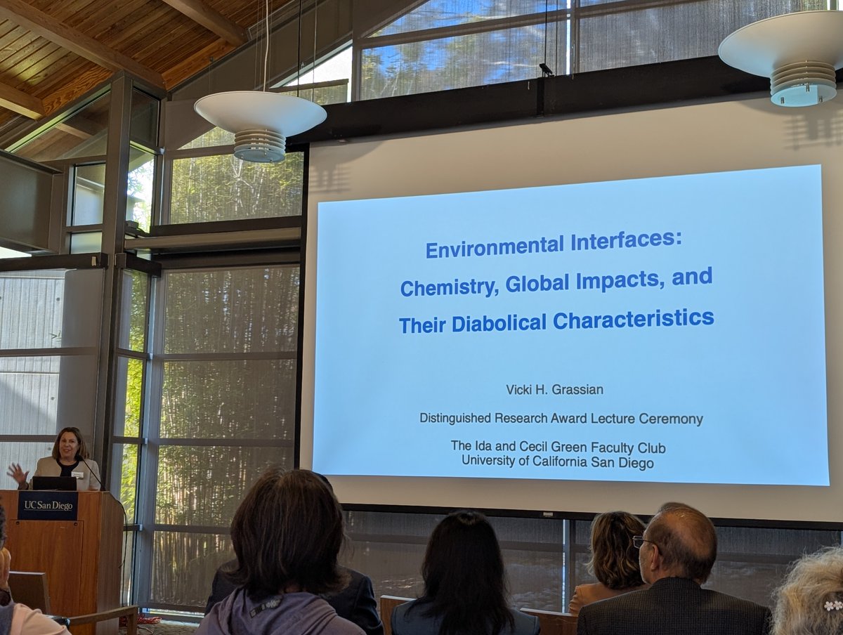UCSDChemBiochem's tweet image. Congrats to Prof. Vicki Grassian on delivering @UCSanDiego’s 2025 Distinguished Research Award Lecture. Inspiring talk on the role of #interfaces in human, ecosystem &amp;amp; planetary health. 

@UCSDPhySci #EnvironmentalChemistry #Sustainability