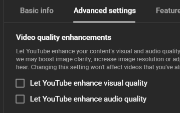 AplutOfficial's tweet photo. Nice, there is an option to turn off YouTube's quality enhancements on your channel. https://t.co/sUVpmphsy9