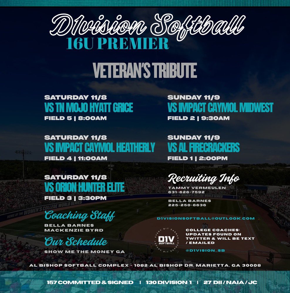 Ready to hit the field this weekend at Veterans Tribute! You don’t want to miss watching our team! <a href="/JC_CoachTDEW/">Tori Dew</a> <a href="/ParkerConrad73/">Parker Conrad</a> <a href="/CoachRonFrost/">Coach Ron</a> <a href="/LionUpSoftball/">Southeastern Softball</a> <a href="/KateMalveaux/">Kate Malveaux</a> <a href="/AlliRobinson2/">Alli Robinson</a> <a href="/JulieBoland5/">Julie Boland</a> <a href="/JeffConrad10/">Jeff Conrad</a> <a href="/CoachCasey_HC/">Casey Chrietzberg</a> <a href="/drewfiala19/">Drew Fiala</a> <a href="/CiaraHanson_/">Ciara Hanson</a>