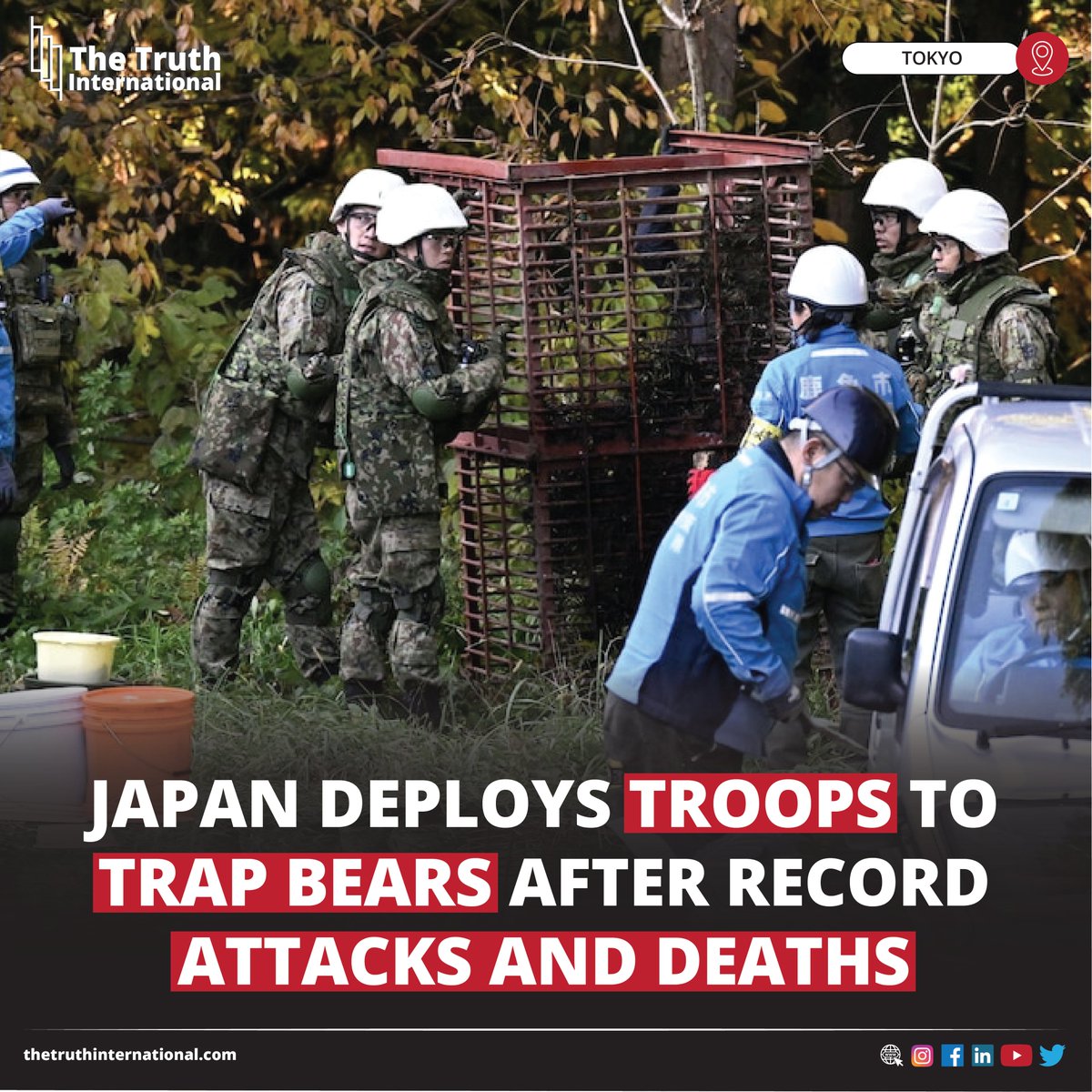 ttimagazine's tweet image. Japan Deploys Troops to Trap Bears After Record Attacks and Deaths

Click Here:
thetruthinternational.com/japan-deploys-…

#Japan #Deploys #Troops #Trap #Bears #After #Record #Attacks #Deaths #Tokyo #Nationwide #Environment #Ministry