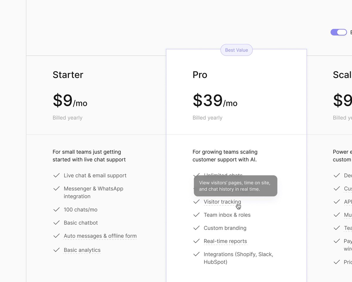 Bumblebee_Bam's tweet image. Pricing section for a LiveChat SaaS✨👀