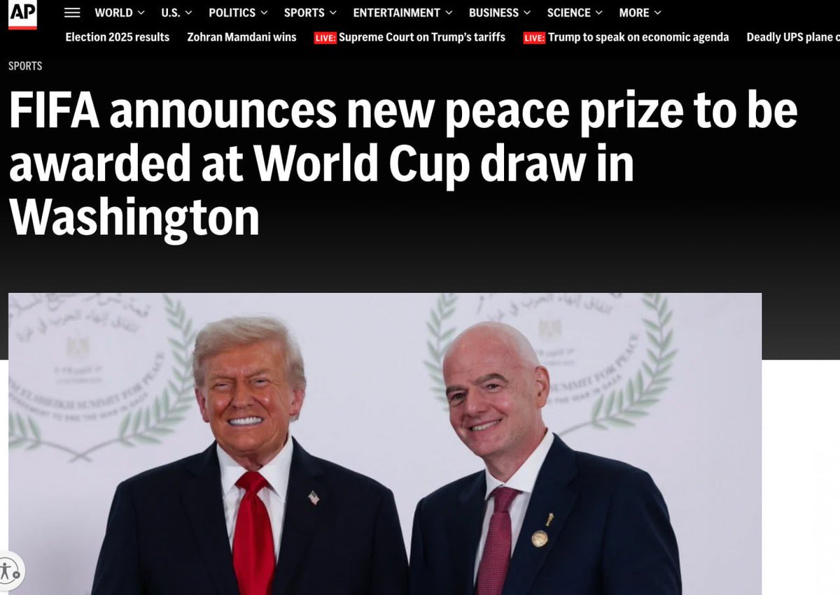 tbf there are only two options whom FIFA might give this new peace prize to and both are on AP story cover