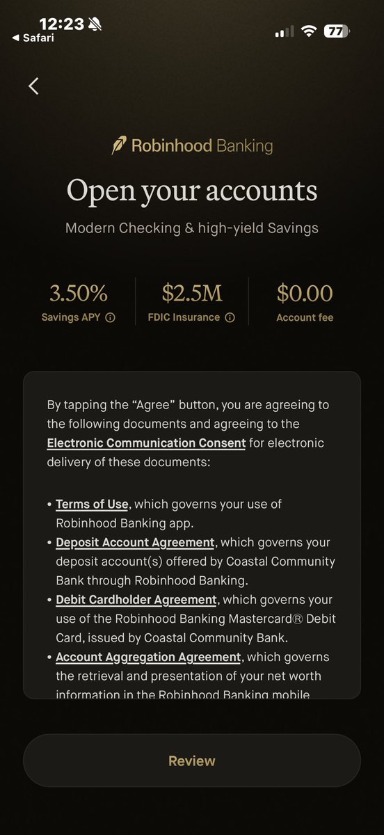 dawson3796's tweet photo. $HOOD banking is here!!
I was lucky to have gotten the gold card over a year ago and now I’m early to Robinhood banking! https://t.co/JuBFMJ75ra
