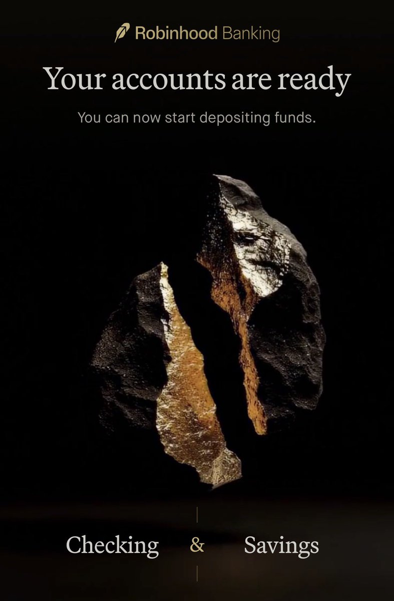 dawson3796's tweet photo. $HOOD banking is here!!
I was lucky to have gotten the gold card over a year ago and now I’m early to Robinhood banking! https://t.co/JuBFMJ75ra