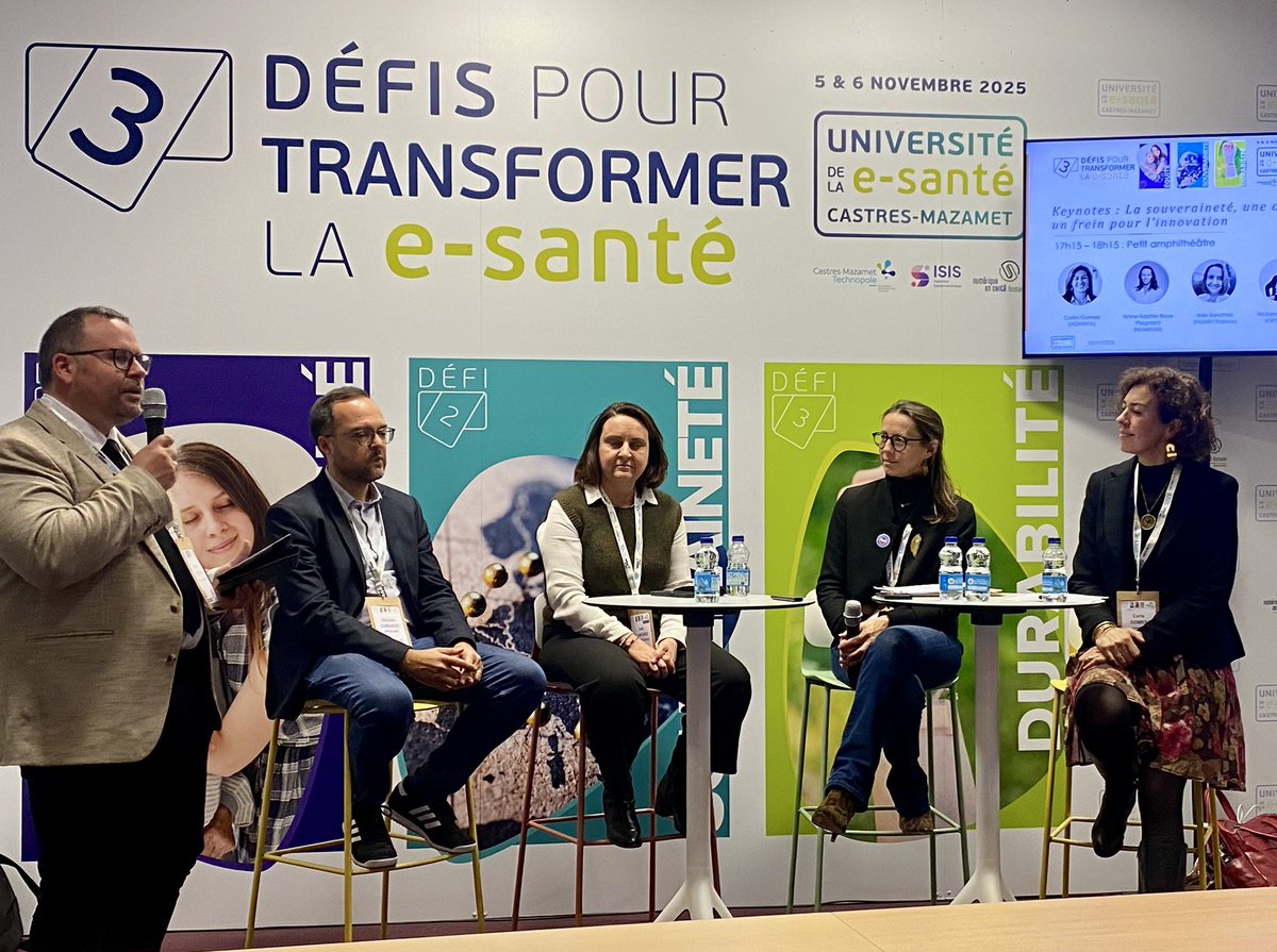 eVeDrugClaude's tweet photo. #UnivEsante
👉 Durabilité Equité Souveraineté
Présentation par @rteston
Souveraineté ou autonomie stratégique ?
Opportunité ou frein pour l’innovation ?
@numeum_ Anne-Sophie Bouy Plagnard
#numih France Inès Sanchez
@OPTACARE
#asinhpa Carla Gomez
#hcsmeufr @UnivEsante https://t.co/RuJ6nwNm2j