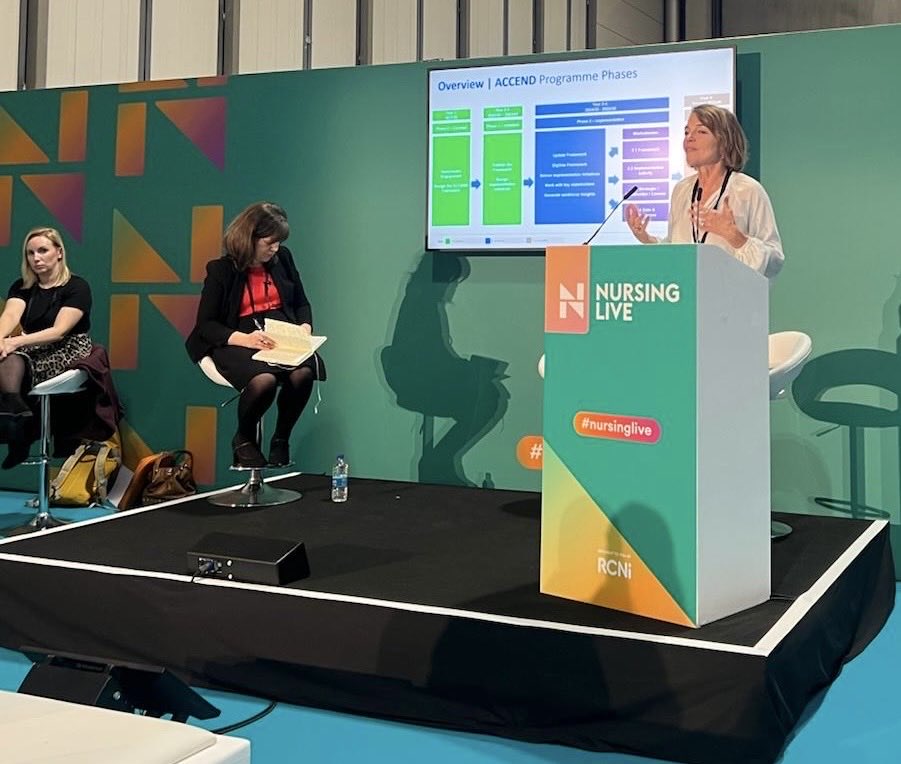 claire_taylor22's tweet photo. Nursing Live is worth attending if you want to hear about the big issues in nursing now. Today I was taking about the cancer nursing workforce & #ACCEND with the value it brings for career development @NHSEngland @RCNi_Sprinks @RCN @Junedavis44 @DaBell5 https://t.co/pPGZoch1H4