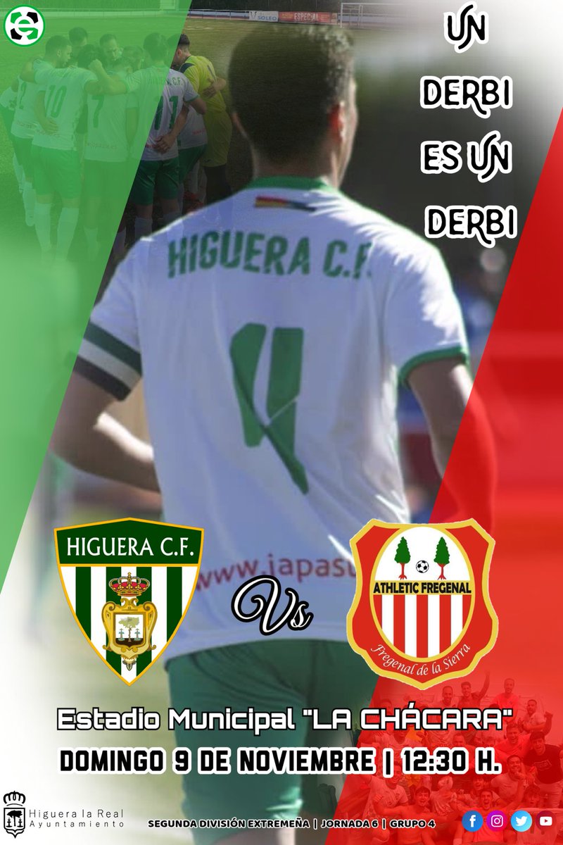 💚🤍 Buenas tardes verdiblancos‼️

Os presentamos el 🖼 #CarteldeCalle para el partido de este próximo Domingo en el Estadio Municipal “LA CHÁCARA”. 

🗣 “𝙐𝙉 𝘿𝙀𝙍𝘽𝙄 𝙀𝙎 𝙐𝙉 𝘿𝙀𝙍𝘽𝙄” 

👉 ¿Qué seria de esta liga sin este Derbi? 🤔

⏳ 𝗬𝗮 𝗹𝗼 𝘁𝗲𝗻𝗲𝗺𝗼𝘀 𝗮𝗾𝘂𝗶!!