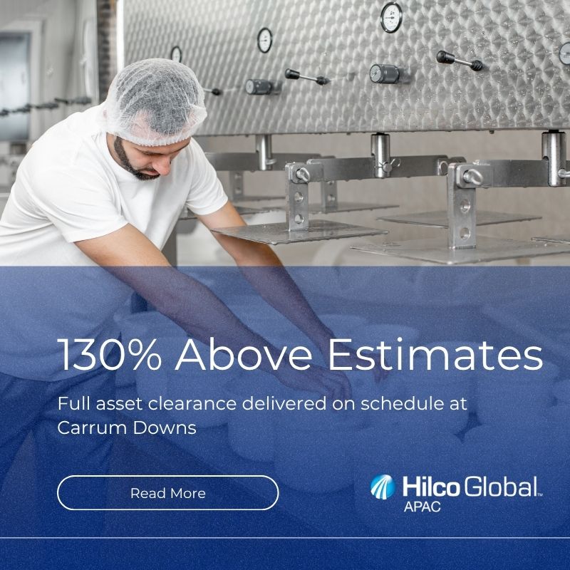 Hilco APAC cleared all Carrum Downs assets, achieving 130% above estimates and handing over the site on schedule.

📦 Read the full case study &gt;&gt; hilcoapac.com/case-study/foo…

#hilcoapac #plantclosure #assetrealisation #foodmanufacturing #businesssolutions