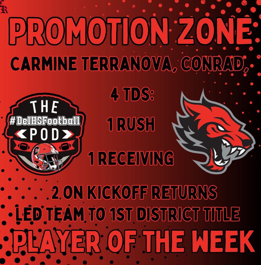 DelHSFootball's tweet image. Congratulations to our Week 9 Promotion Zone POTW #delhs Graphic by @CR_graphics83