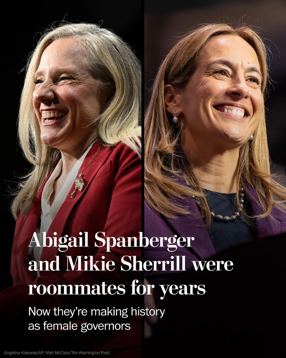 washingtonpost's tweet image. Democrat Abigail Spanberger became the first woman elected governor of Virginia on Tuesday. In the only other governor’s race on the ballot this year, New Jersey Democrat Mikie Sherrill — once Spanberger’s Washington roommate when they both served in Congress — also won her race.…