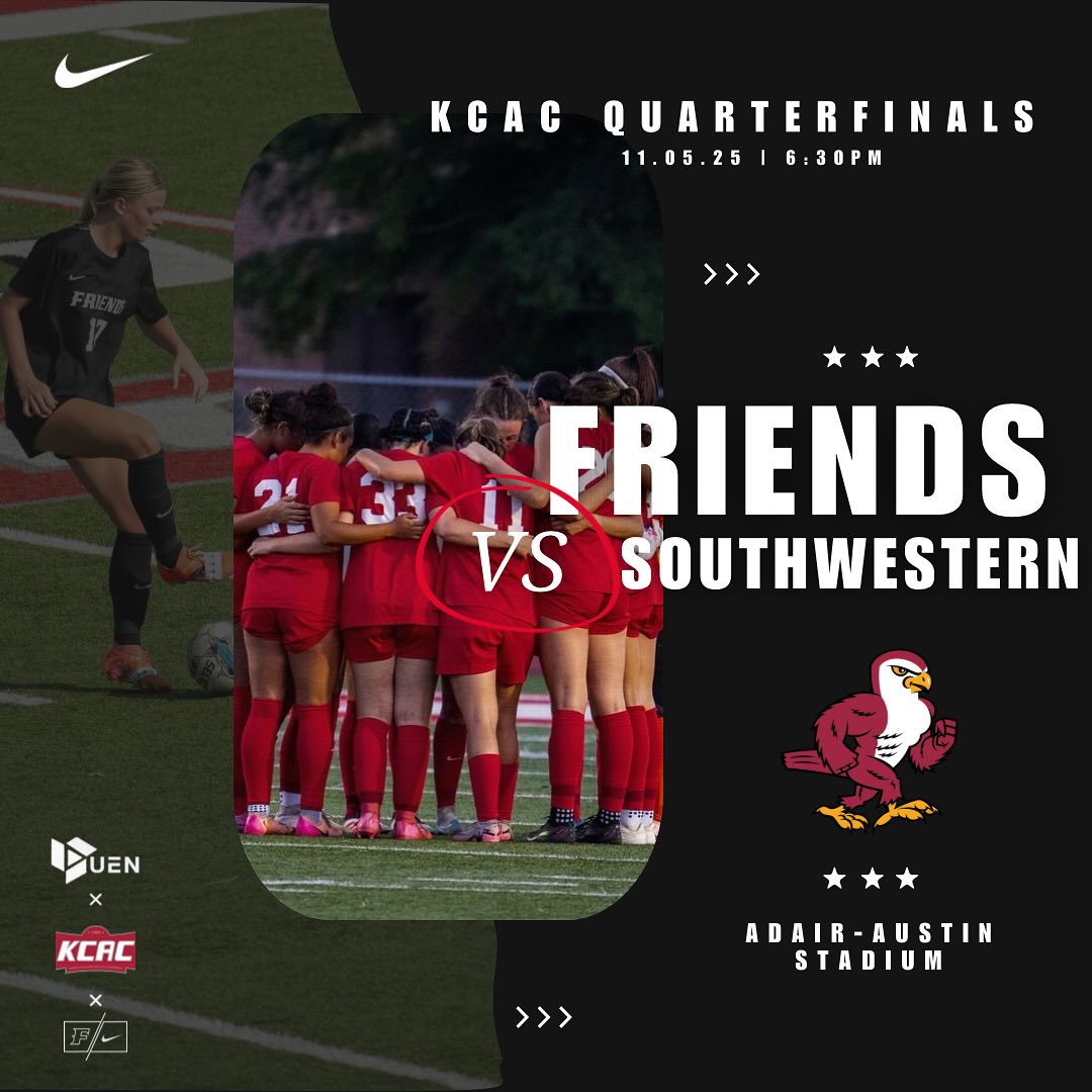 WOMEN’S SOCCER GAMEDAY!⚽️⚽️⚽️
 (2) Friends Falcons vs. (7) Southwestern Builders
📌 Adair-Austin Stadium | Wichita, Kansas
🕐6:30 PM
📺urbanedgenetwork.net/watch/6651
📊tinyurl.com/2s366f8s
Talons Up!
#friendsfalcons #talonsup #winfalcons