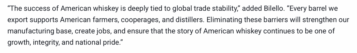 🚨 NEW: We are calling on <a href="/USTradeRep/">United States Trade Representative</a> to eliminate barriers hurting U.S. whiskey exports.

American whiskey = 54% of all U.S. spirits exports.

Time for zero-for-zero tariffs + fair trade for America’s signature spirit. 🇺🇸🥃

🔗american-whiskey.org/news/american-…

#Trade #AmericanWhiskey
