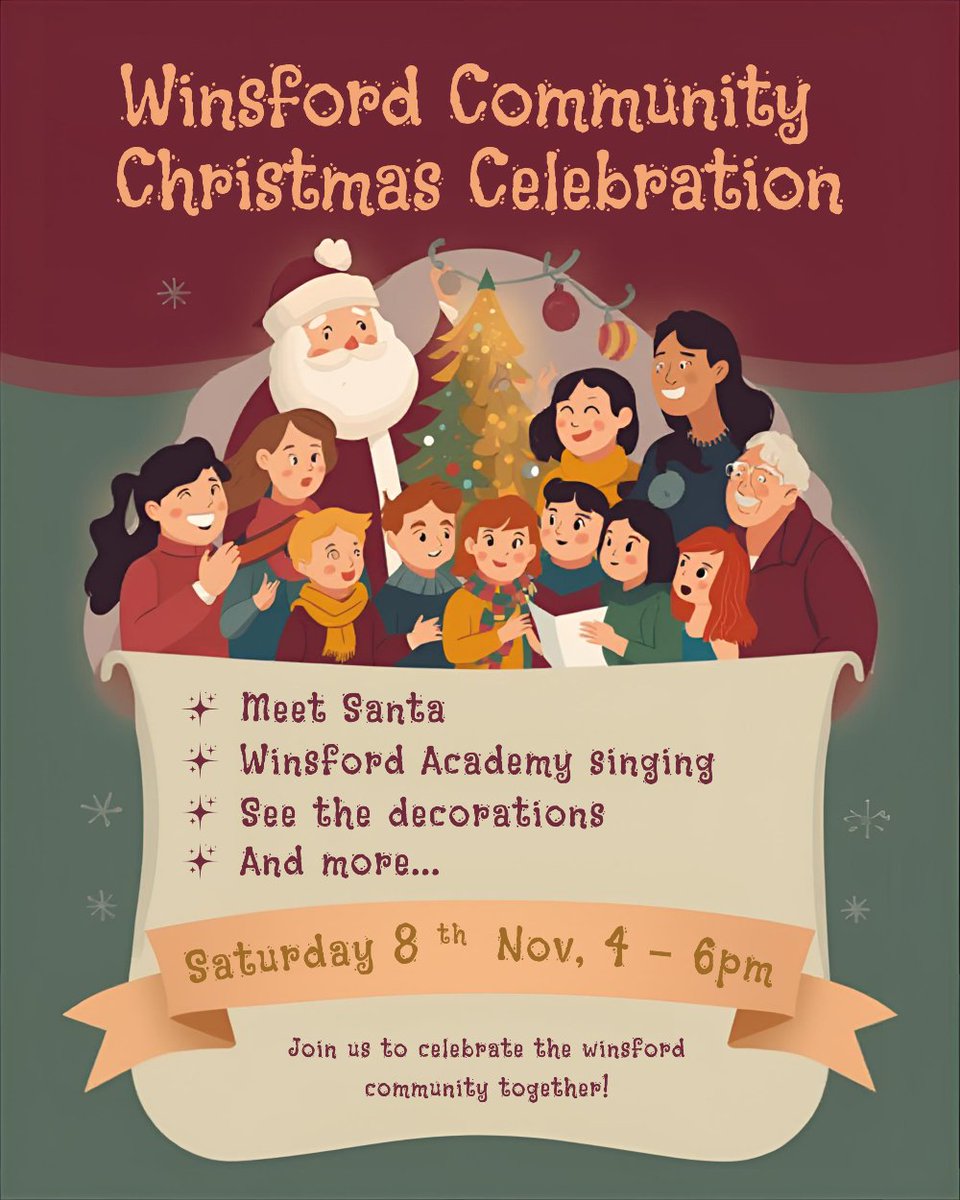 Join us for the Winsford Community Christmas Celebration! 🎄 It's never too early to start the festivities! Meet Santa before his busy season kicks in, enjoy a beautiful performance by Winsford Academy, check out our wonderful decorations, and more.